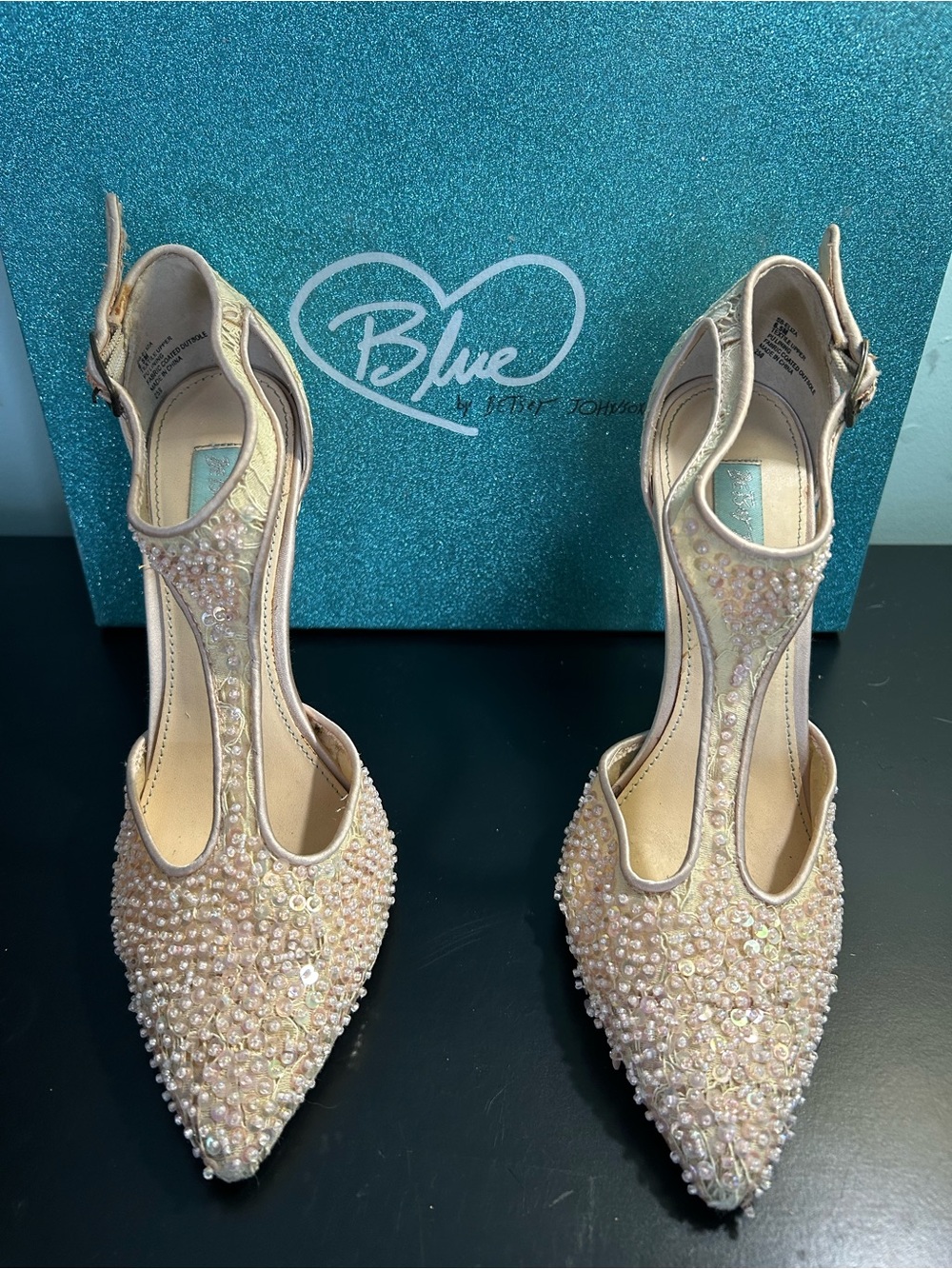 Blue by Betsey Johnson Pink Jeweled T-Strap Pointed Heels
